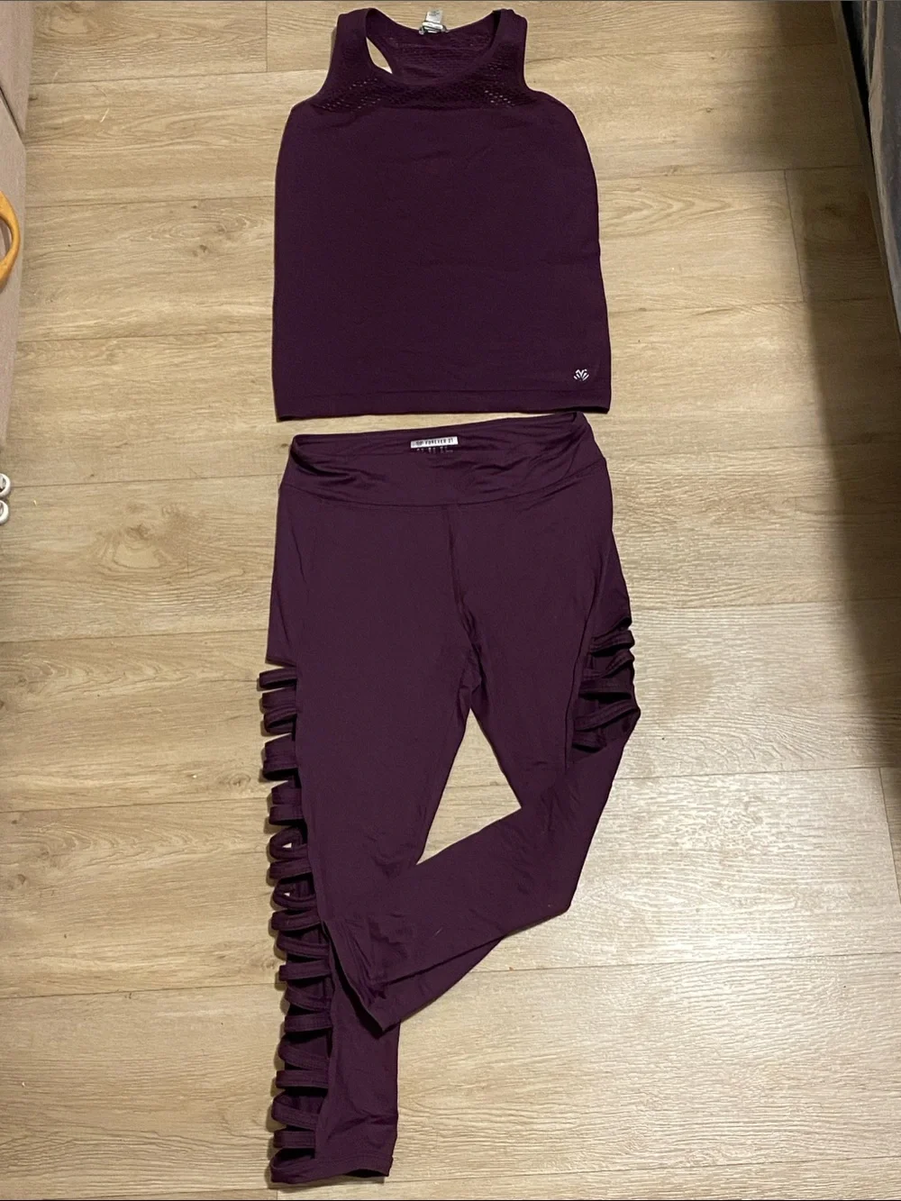 Forever 21 Dark Plum Ladder-Side Track Joggers with Matching Top